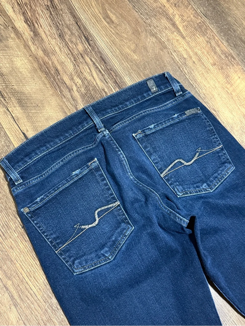 7 For All Mankind Slimmy Straight Jeans Mens 31 x 32 Blue Dark Wash Whiskered